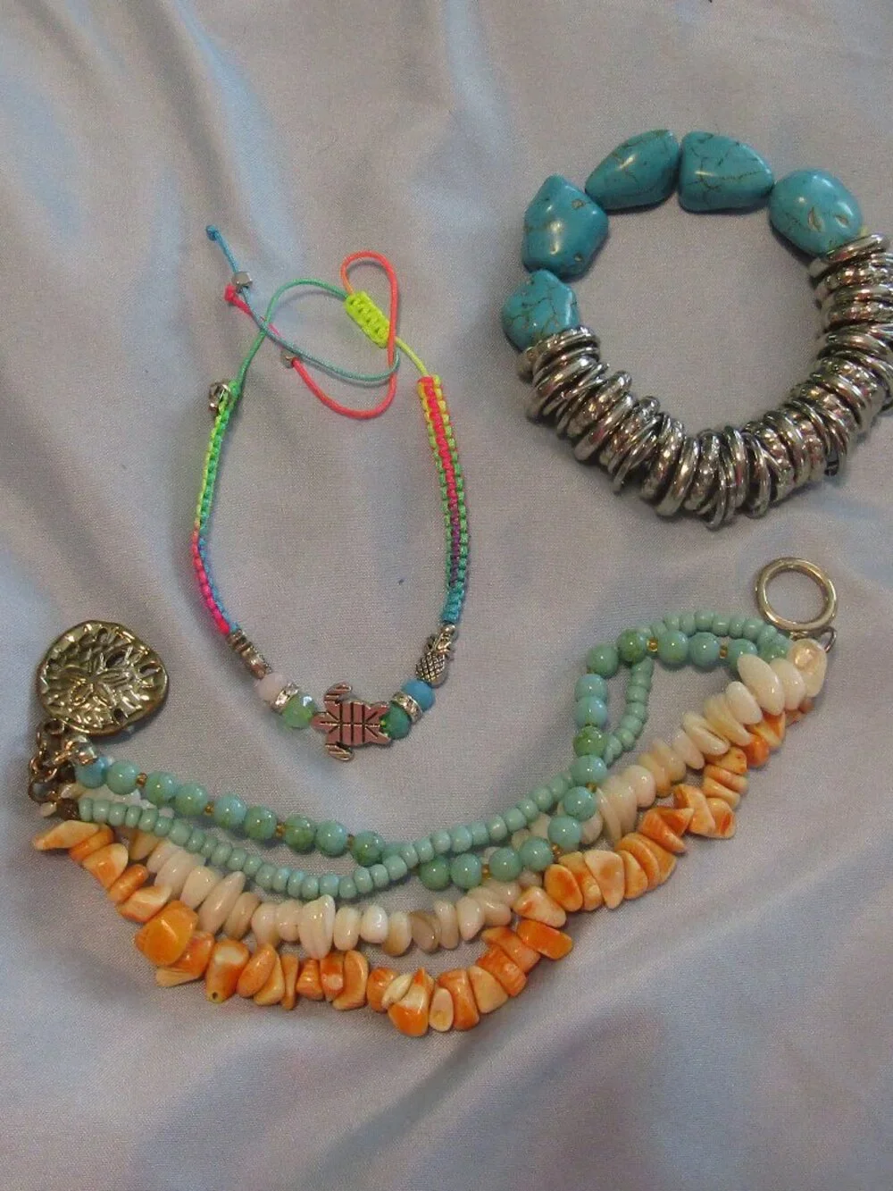 Lot Turquoise & Coral 8 Piece Costume Jewelry 2 Necklaces 3 Earrings 3 Bracelets